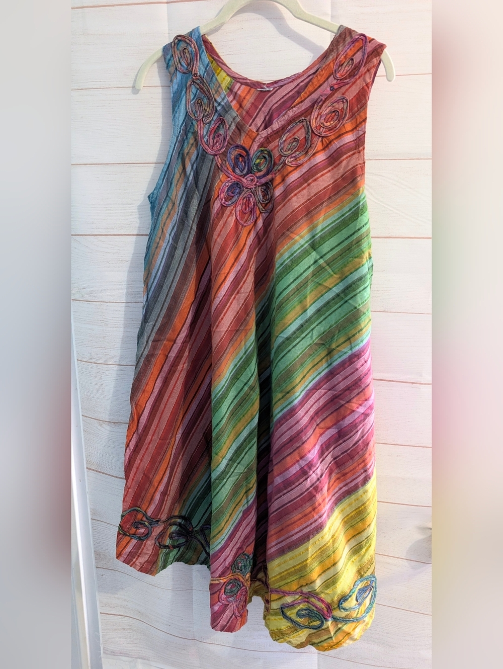 Vintage Boho Multicolor Striped Sleeveless Summer Dress SIZE LARGE PTP 21"